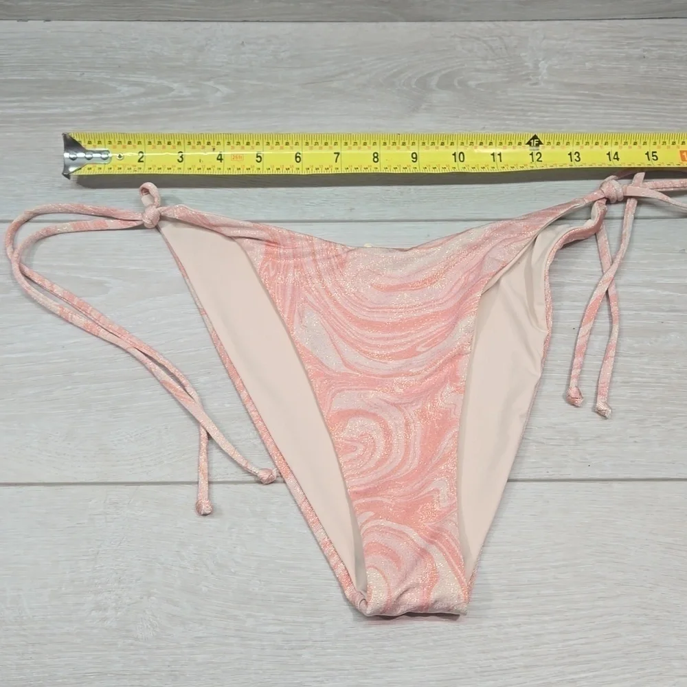 NWT L Space Women Lennox Metallic Side Ties swim bikini bottom swirled up L